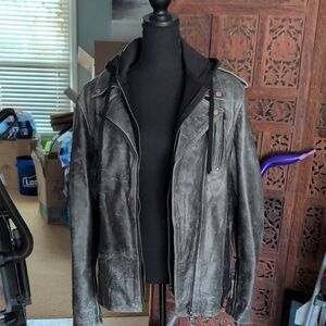 Leather JACKET With Hoodie 3X (XL)